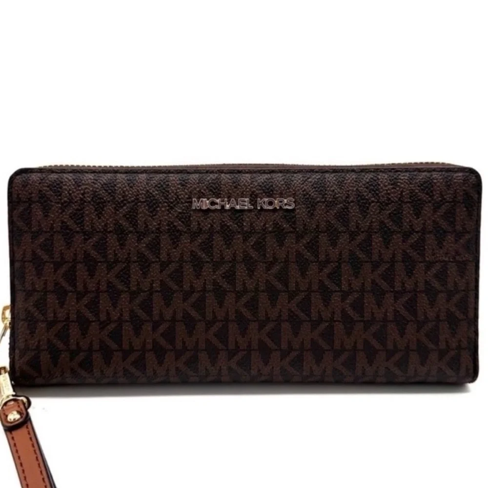 Michael Kors Large Continental Wallet Wristlet Leather Brown